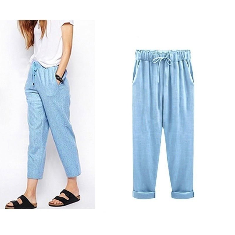 Aria | Women's Linen Pants Cream Drawstring Waist Cuffed