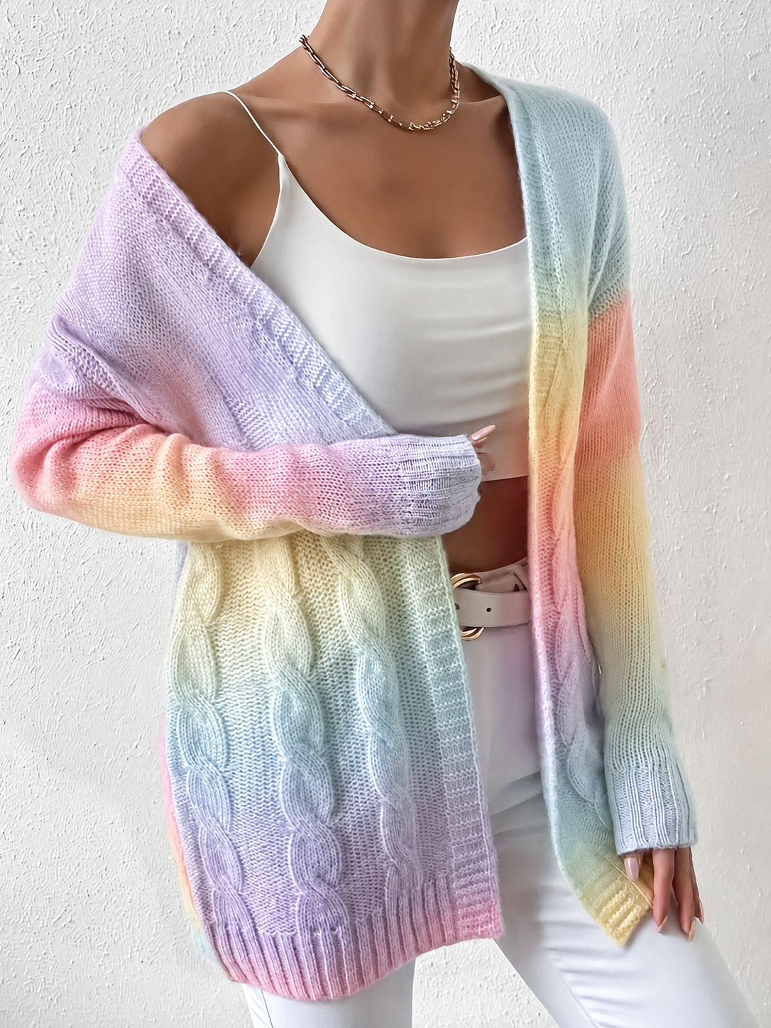 Dama Washington Benedetta women's long cable knit cardigan - front view