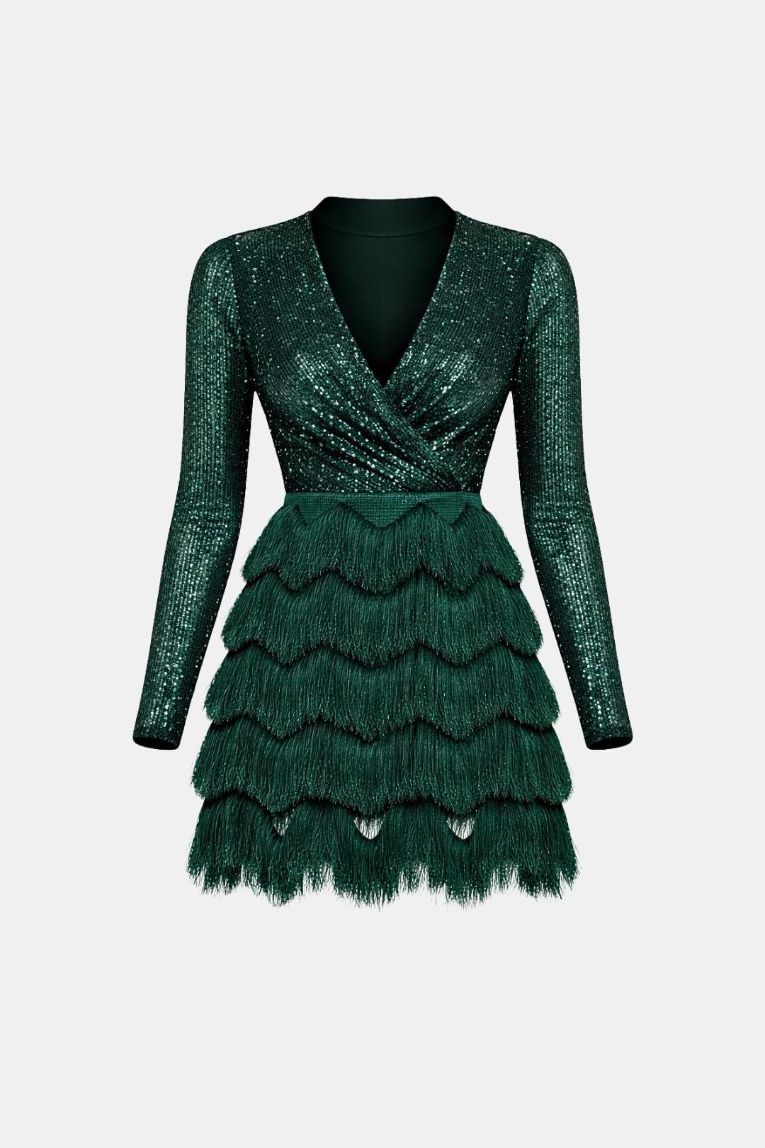 Faye | Women's Sequin Fringe Dress Black Long Sleeve