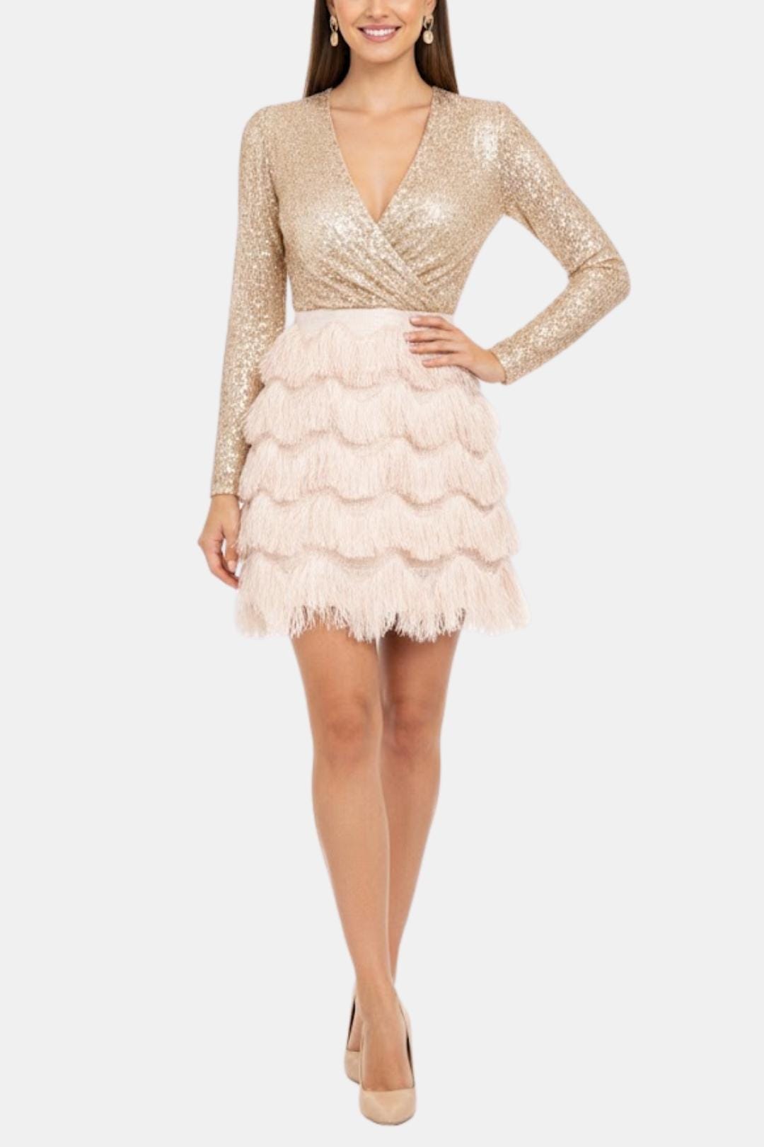 Faye | Women's Sequin Fringe Dress Black Long Sleeve