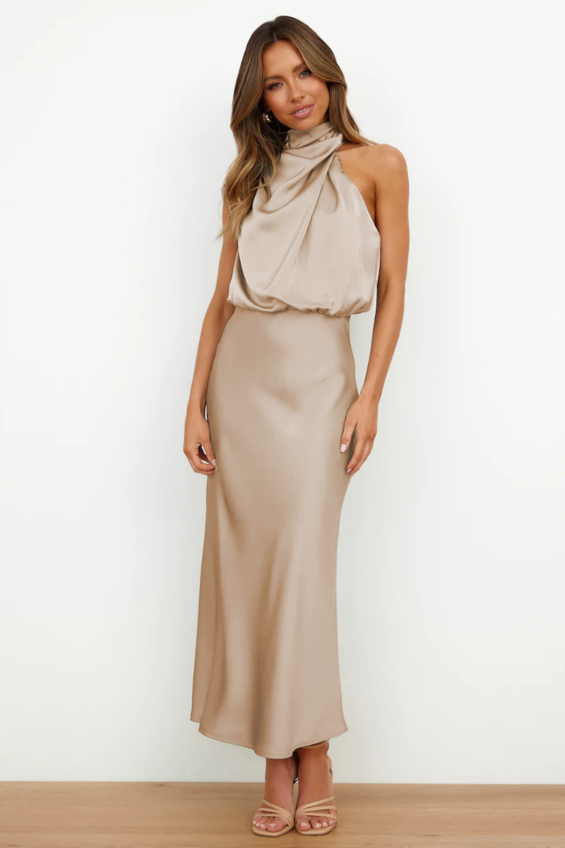 Faye | Women's Satin Halter Maxi Dress Cream