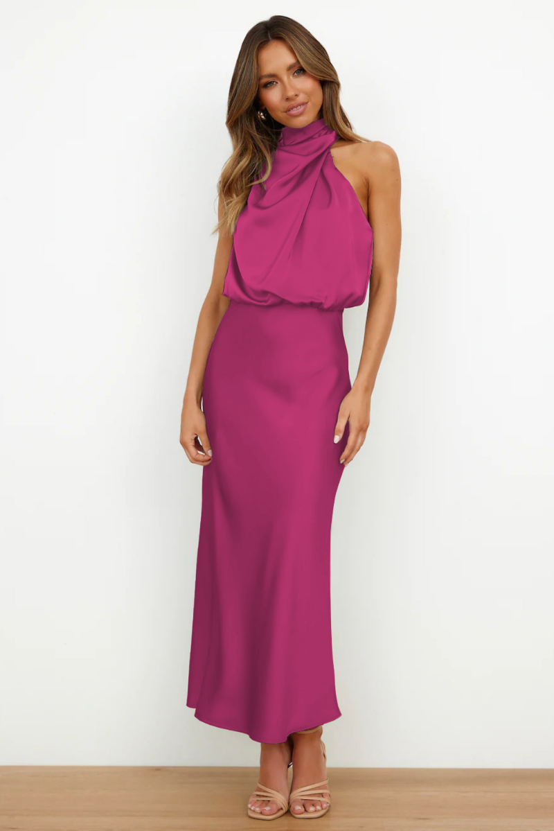 Faye | Women's Satin Halter Maxi Dress Cream