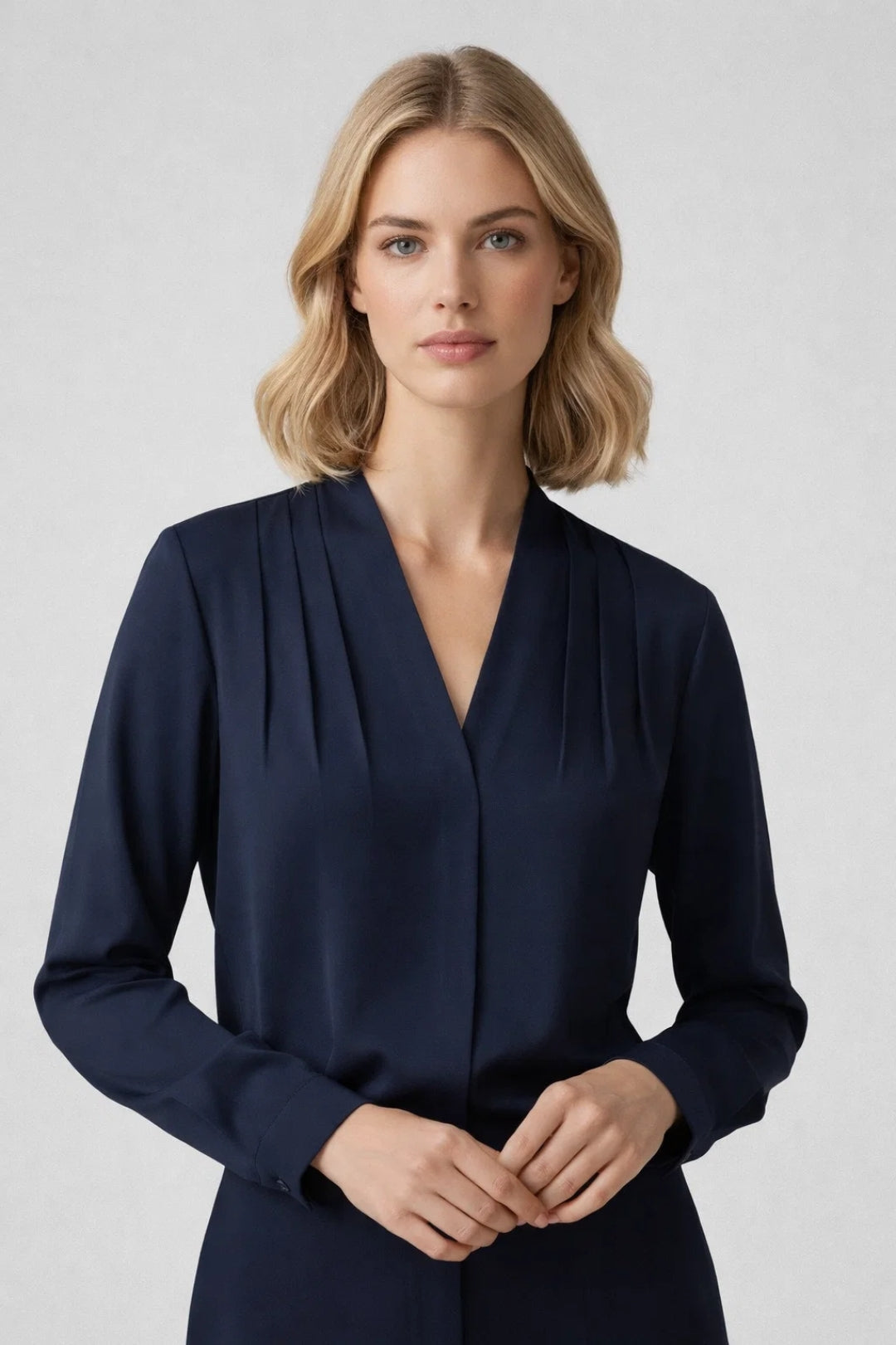 Elise | Women's Long Sleeve Wrap Blouse Cream V Neck