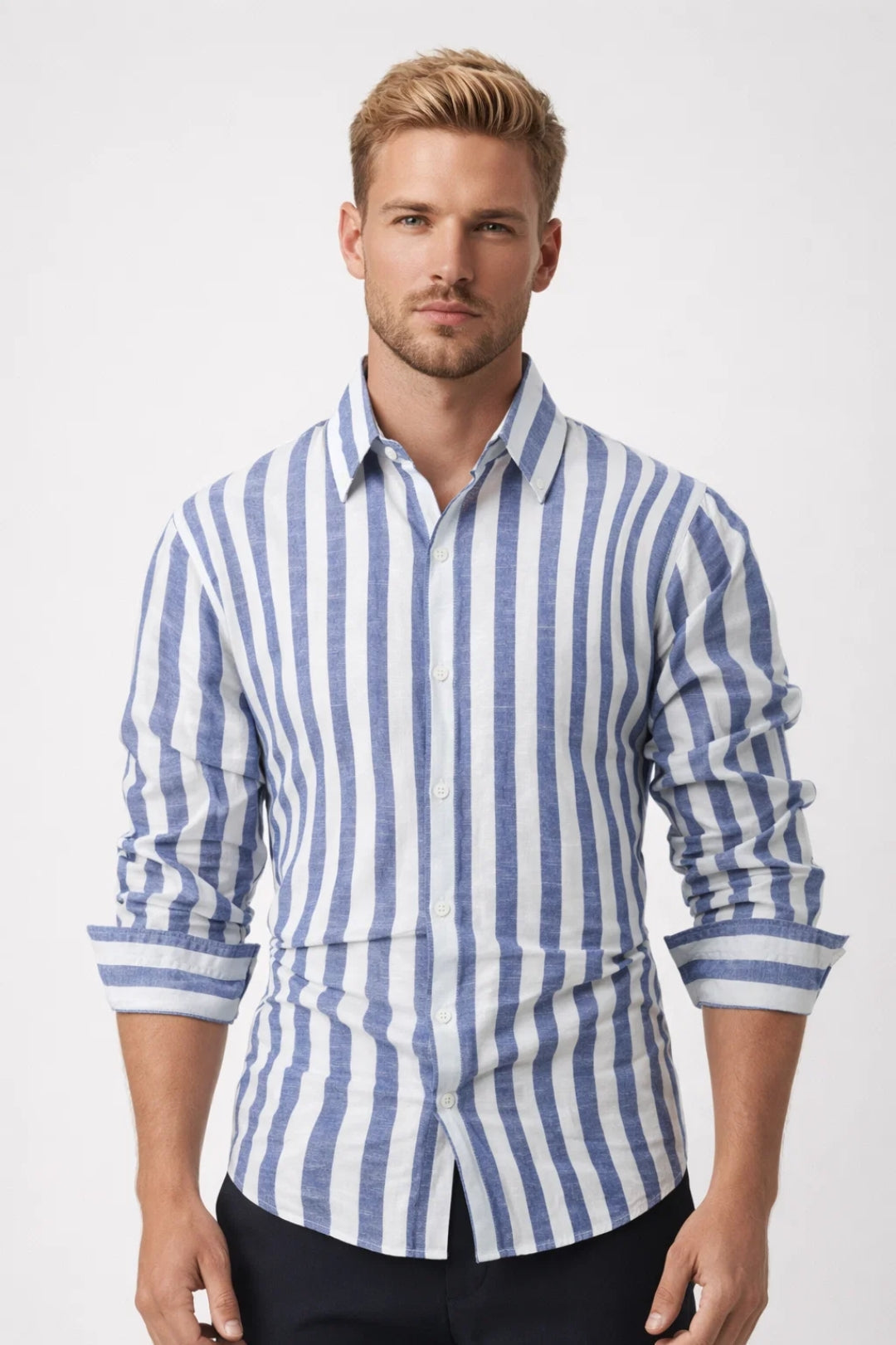Jude | Men's Striped Oxford Button Up Shirt Blue White