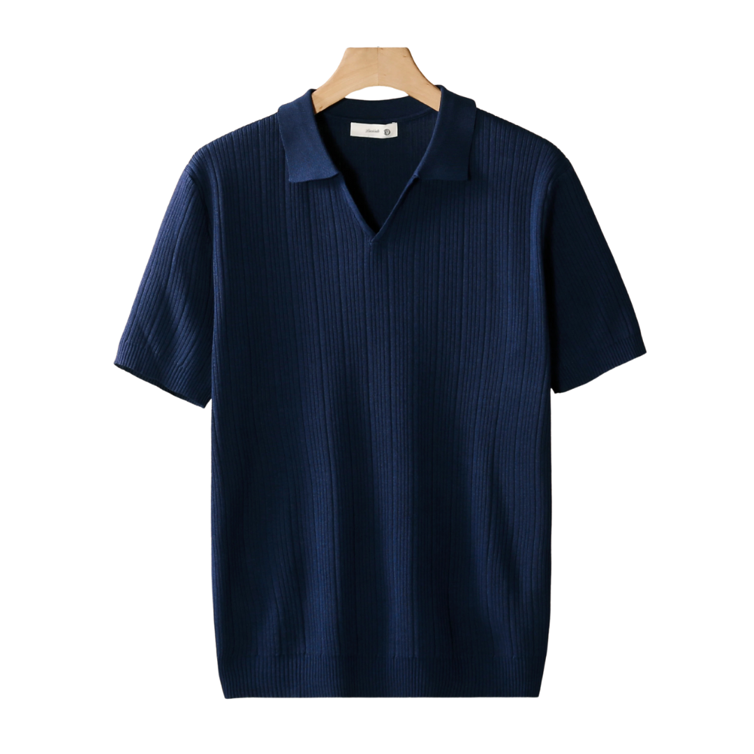 Axel | Men's Ribbed Polo Shirt Navy Short Sleeve