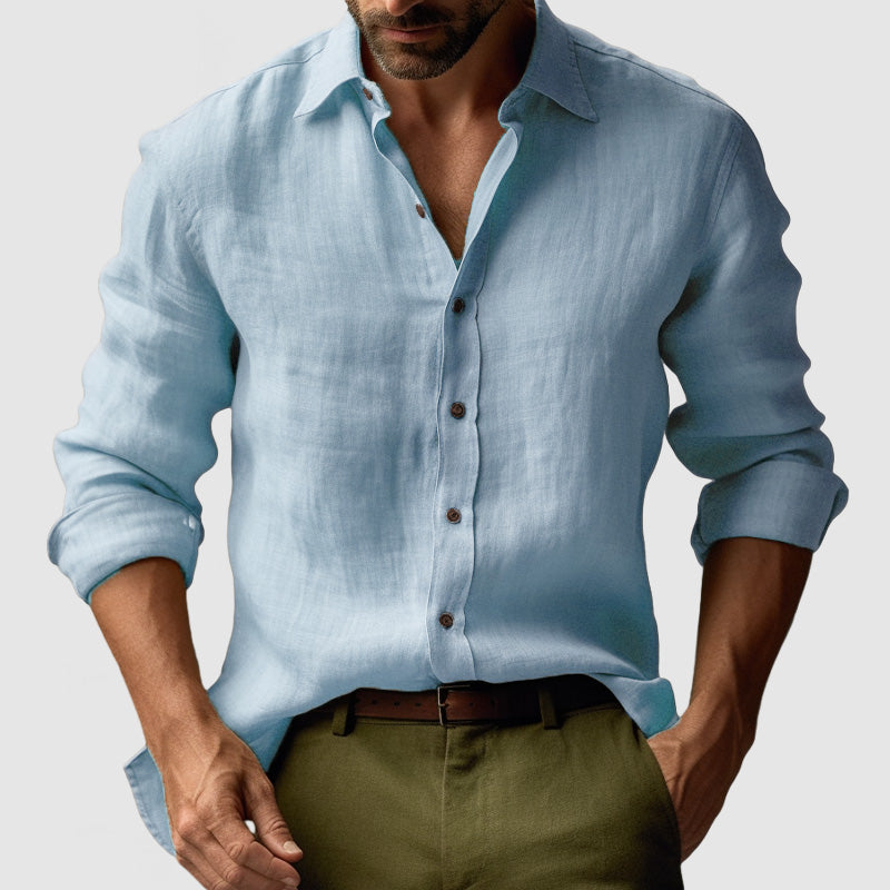 Axel | Men's Linen Shirt Cream Long Sleeve Relaxed Fit