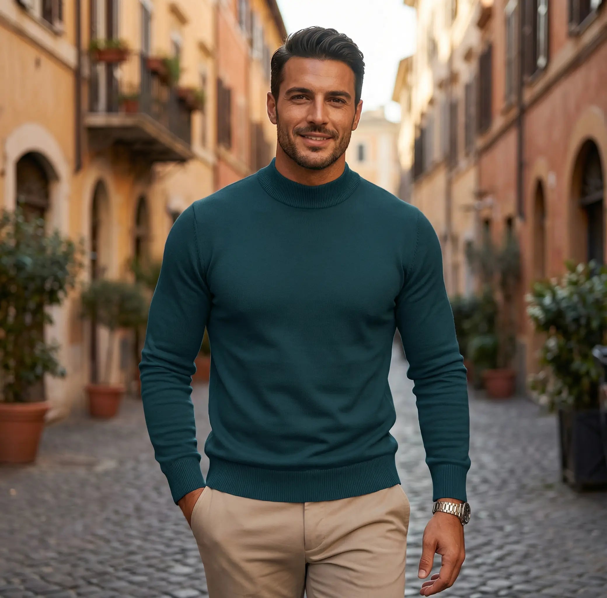 Vance | Men's Turtleneck Sweater Teal Crew Neck