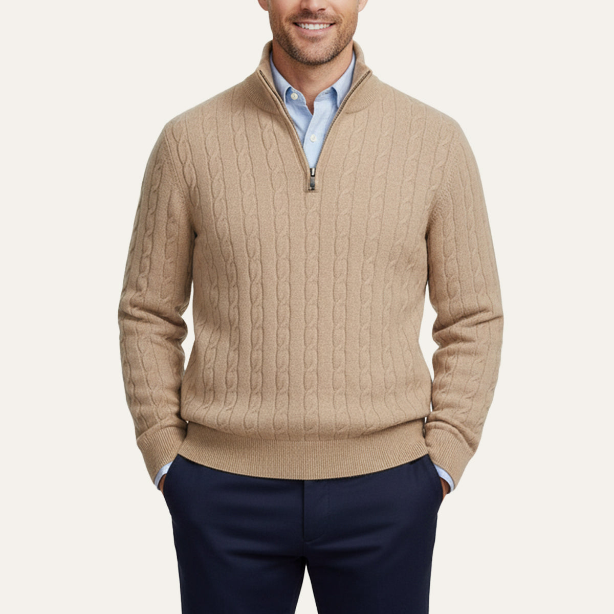 Voss | Men's Cable Knit Quarter Zip Sweater Navy