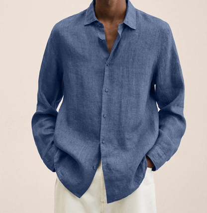 Arlo | Men's Linen Shirt Navy Long Sleeve Button Up