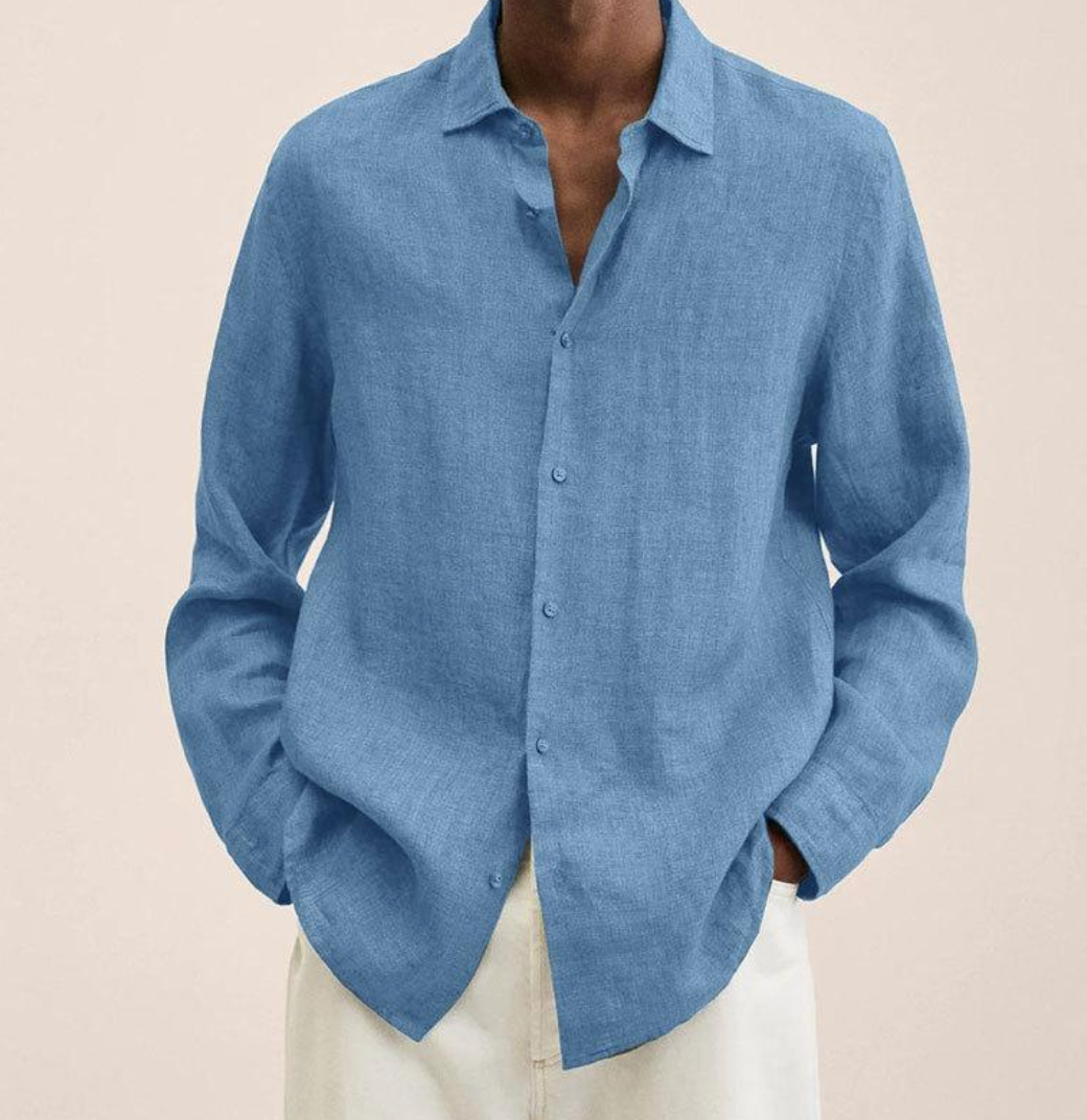 Arlo | Men's Linen Shirt Navy Long Sleeve Button Up