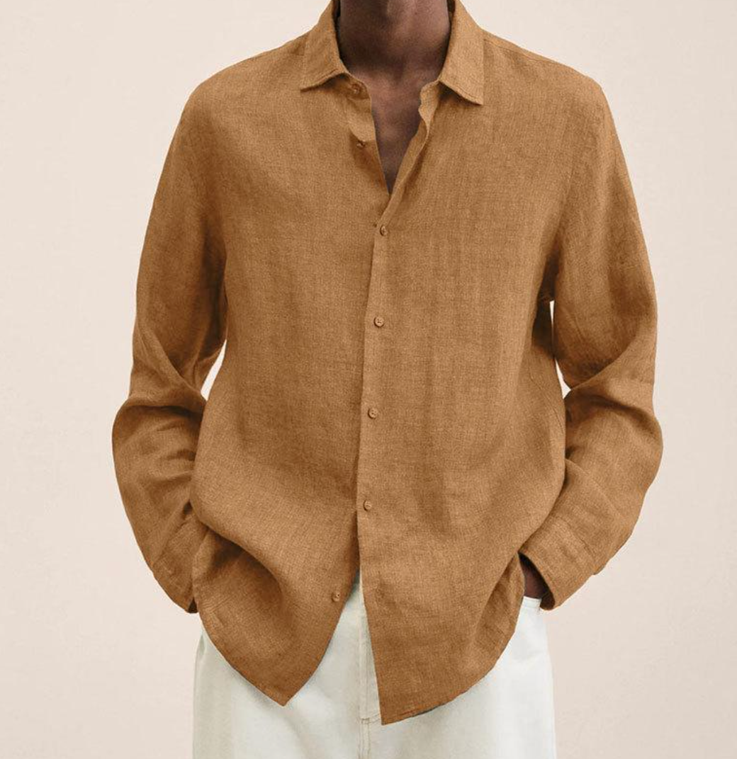Arlo | Men's Linen Shirt Navy Long Sleeve Button Up
