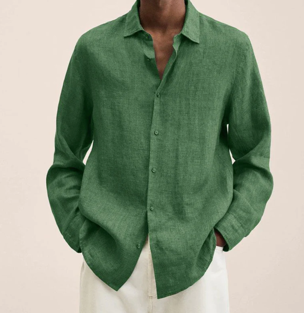 Arlo | Men's Linen Shirt Navy Long Sleeve Button Up