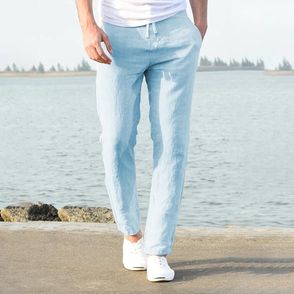 Axel | Men's Linen Pants White Drawstring Relaxed Fit