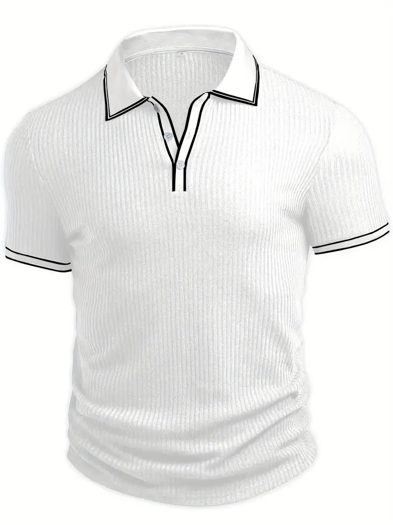 Axel | Men's Ribbed Polo Shirt Navy White Trim