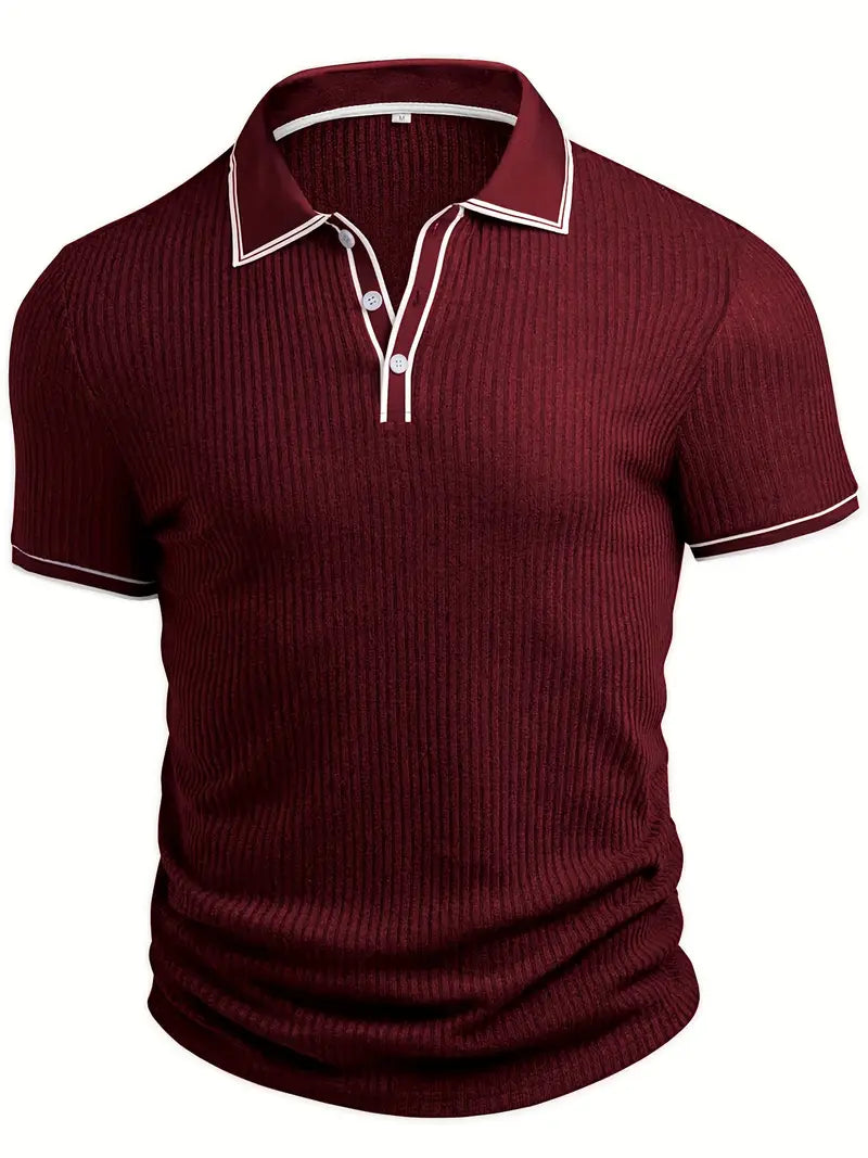 Axel | Men's Ribbed Polo Shirt Navy White Trim