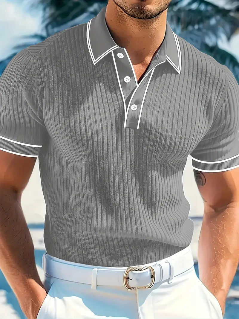 Axel | Men's Ribbed Polo Shirt Navy White Trim