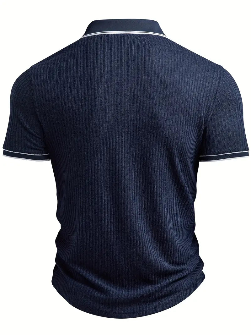 Axel | Men's Ribbed Polo Shirt Navy White Trim
