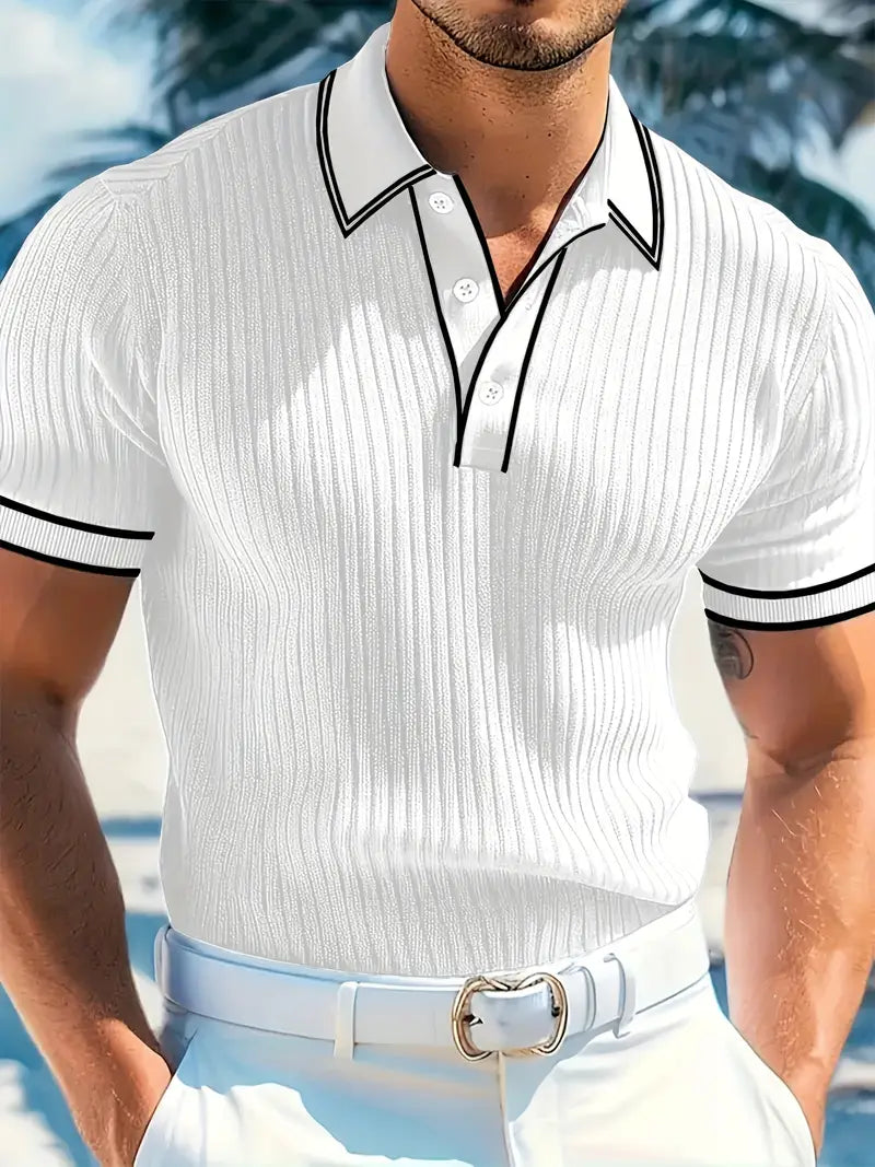 Axel | Men's Ribbed Polo Shirt Navy White Trim