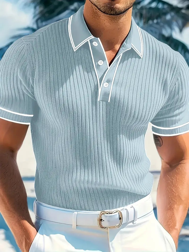 Axel | Men's Ribbed Polo Shirt Navy White Trim