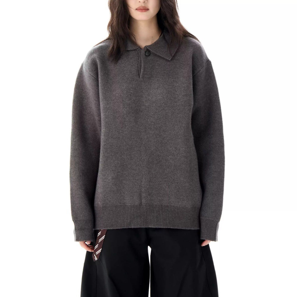 Faye | Women's Oversized Polo Sweater Gray Knit