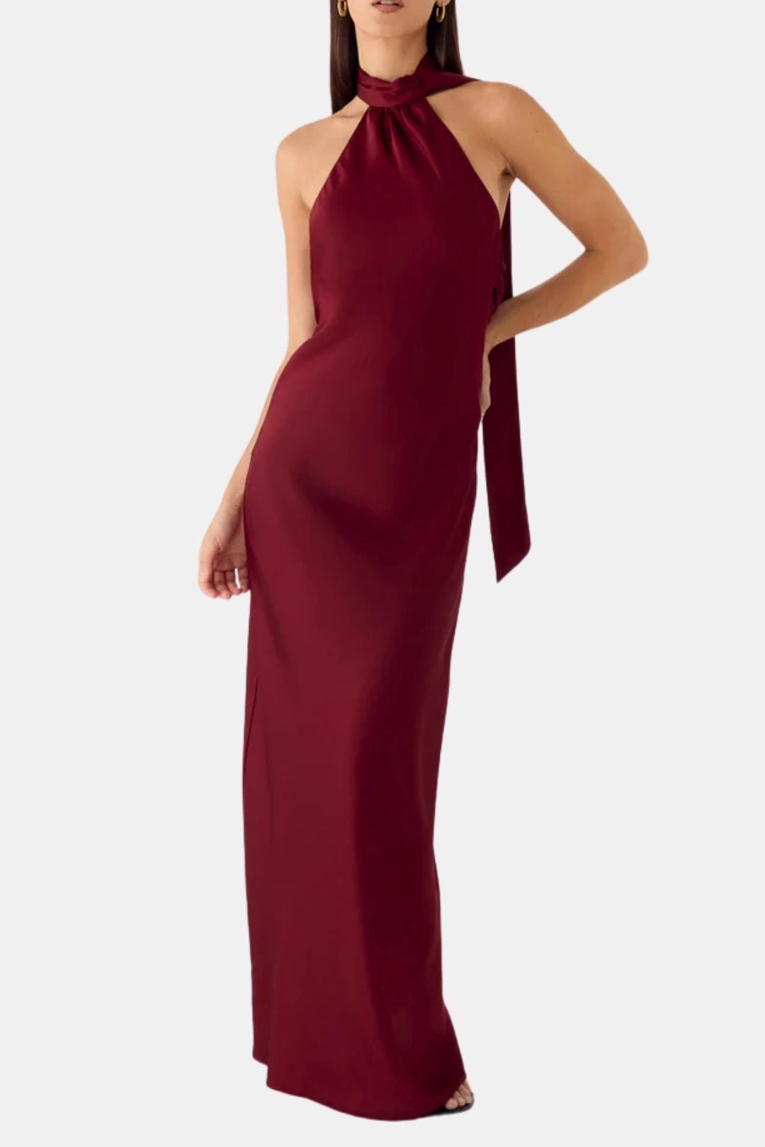 Vera | Women's Halter Maxi Dress Red Sleeveless
