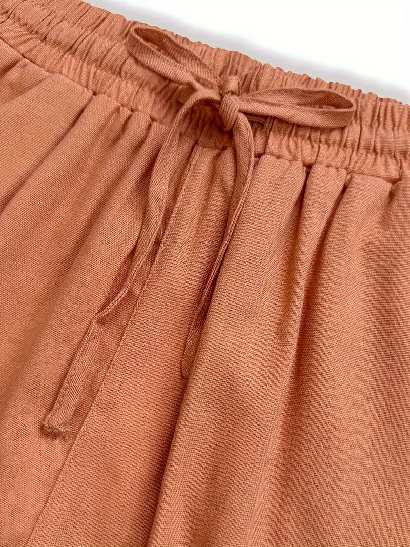 Nola | Women's Wide Leg Pants Brown Drawstring High Waisted