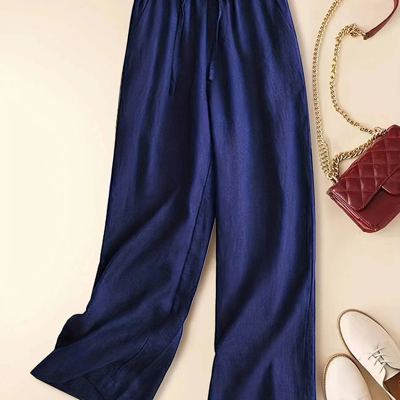 Nola | Women's Wide Leg Pants Brown Drawstring High Waisted
