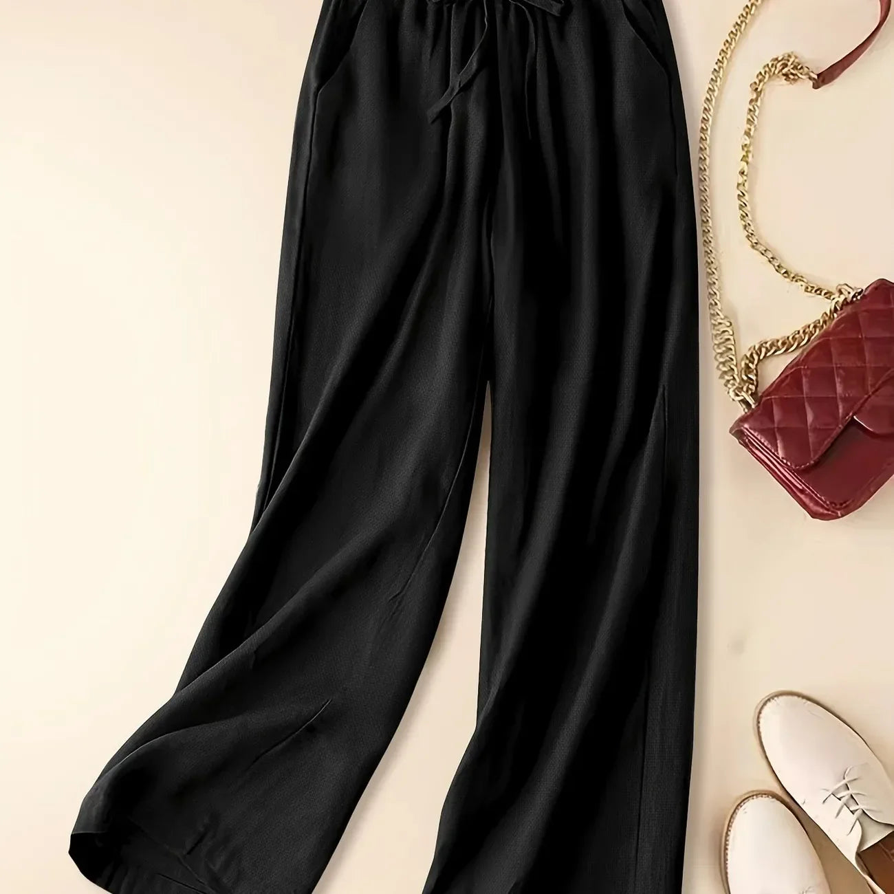 Nola | Women's Wide Leg Pants Brown Drawstring High Waisted