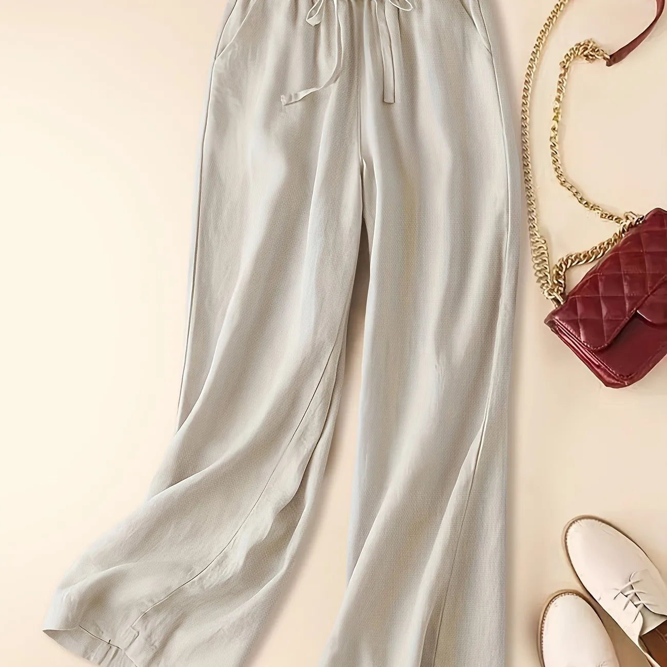 Nola | Women's Wide Leg Pants Brown Drawstring High Waisted