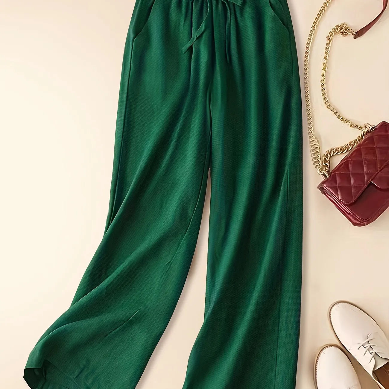 Nola | Women's Wide Leg Pants Brown Drawstring High Waisted