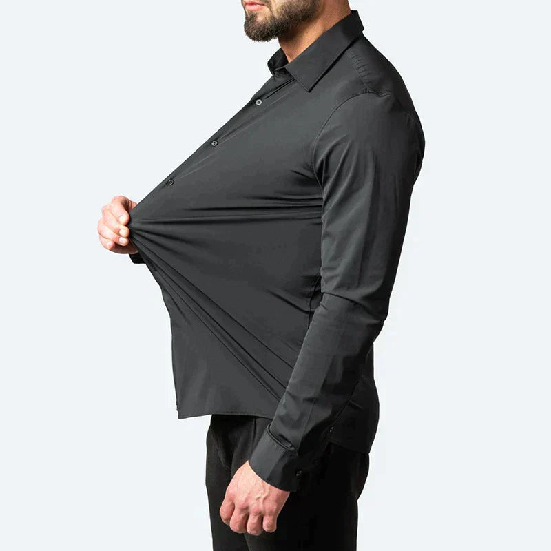 Axel | Men's Slim Fit Dress Shirt Black Long Sleeve