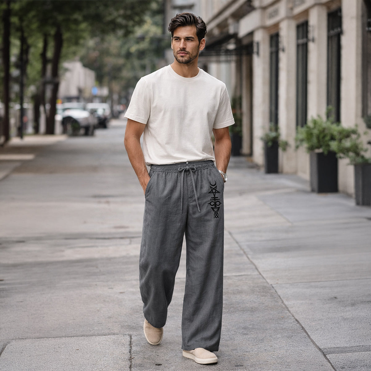 Luca | Men's Relaxed Wide Leg Linen Pants Gray Drawstring