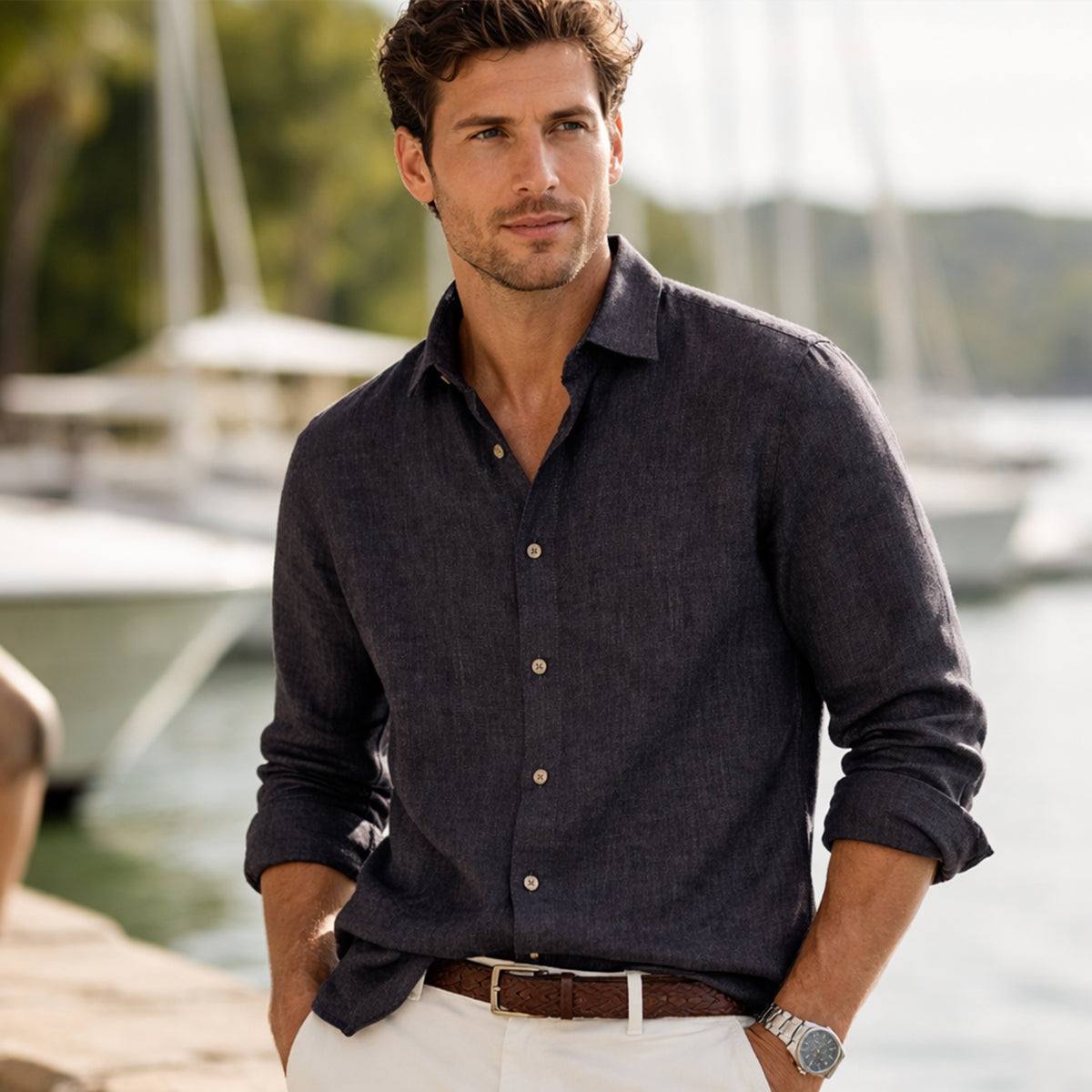 Sage | Men's Casual Linen Button Up Shirt Green Long Sleeve