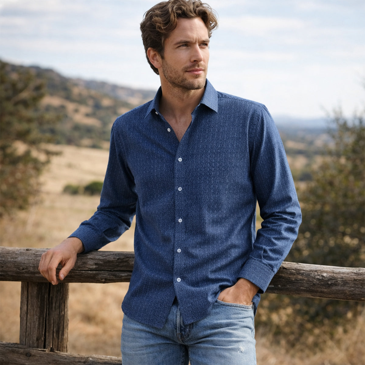 Otto | Men's Long Sleeve Button Up Shirt Cream