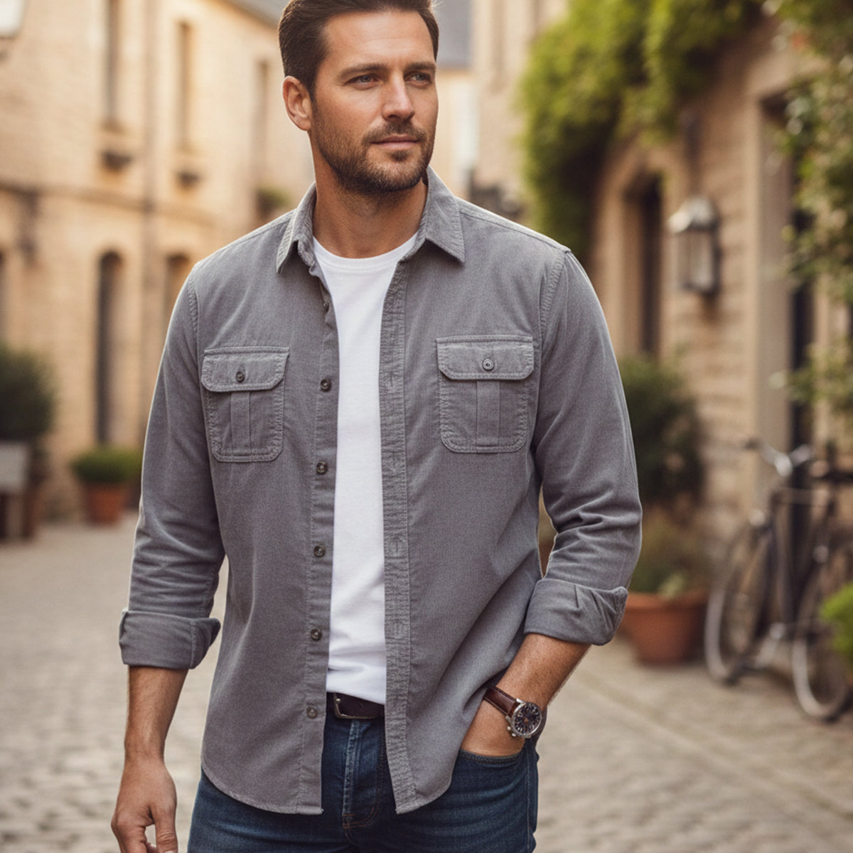 Ezra | Men's Denim Shirt Navy Long Sleeve Casual Button Up