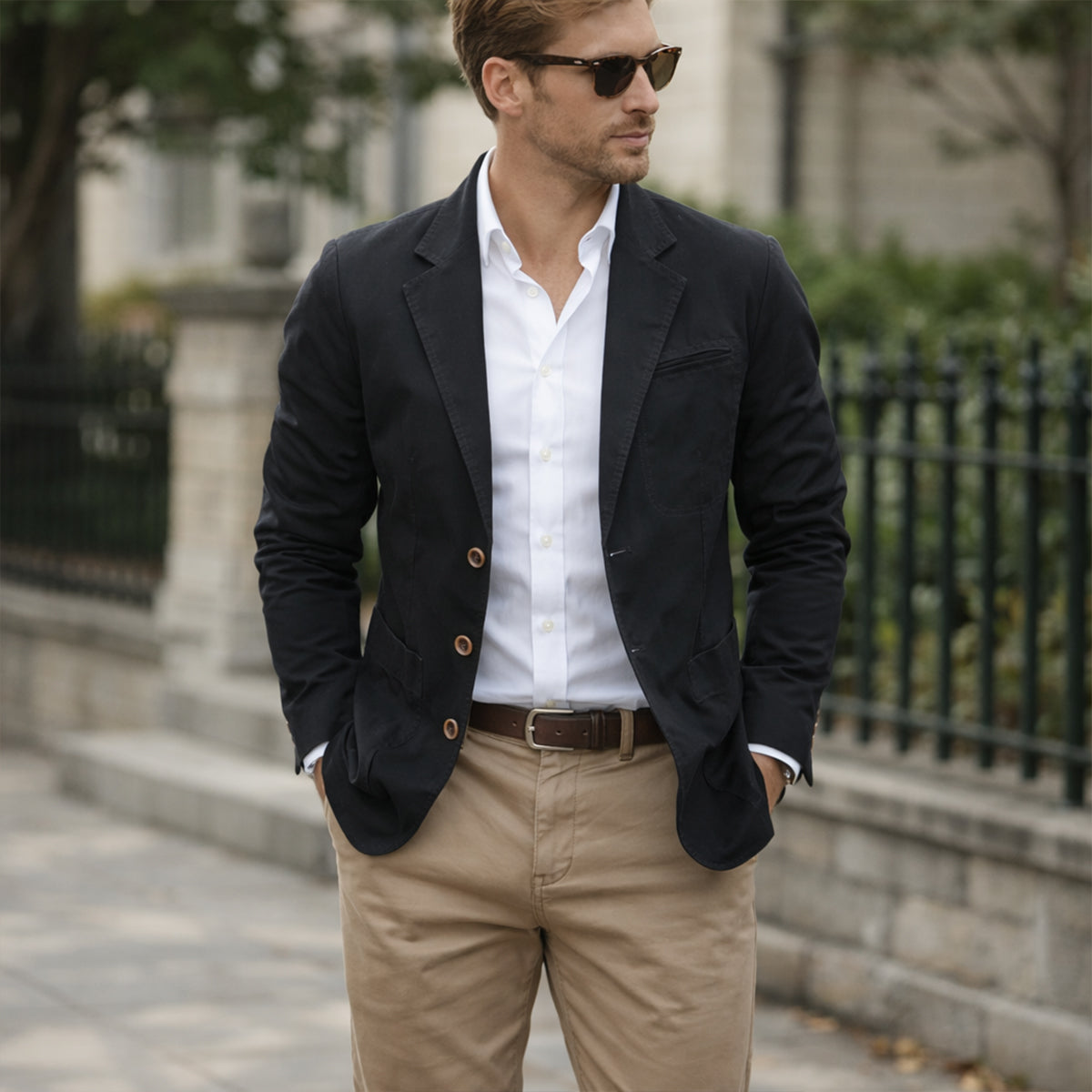 Voss | Men's Casual Lightweight Blazer Beige Cotton