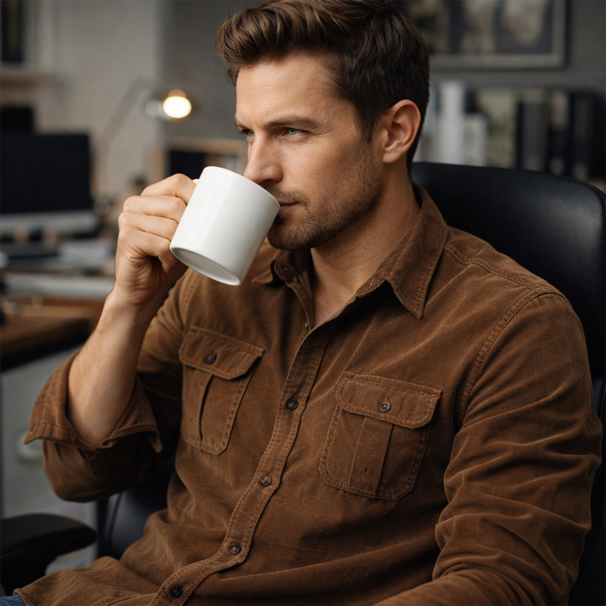 Axel | Men's Casual Corduroy Shirt Brown Long Sleeve