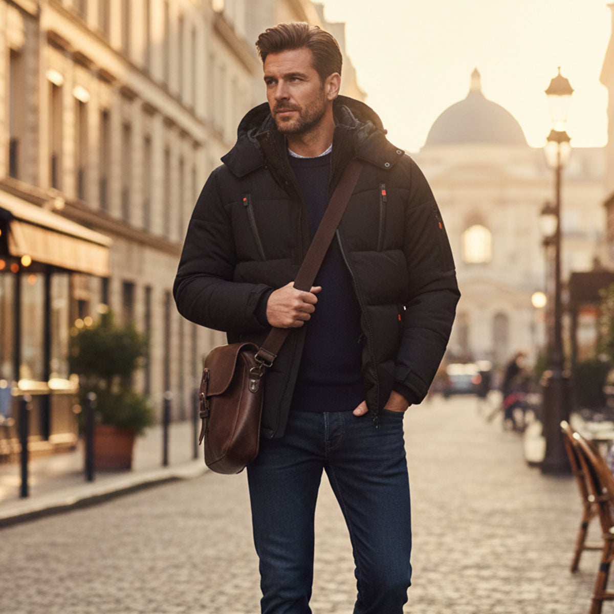 Reid | Men's Puffer Jacket Olive Hooded Winter Coat