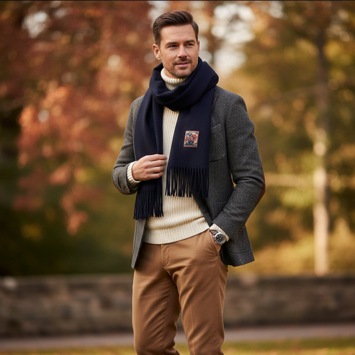 Axel | Men's Cashmere Merino Scarf Black Fringe