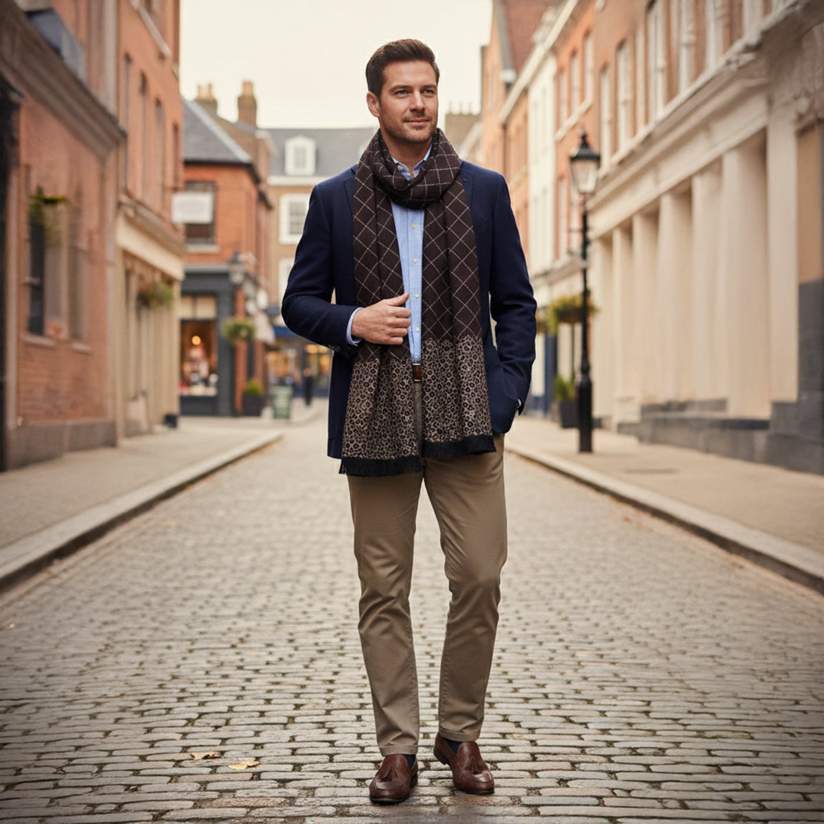 Voss | Men's Cashmere Merino Scarf Black Grid Pattern
