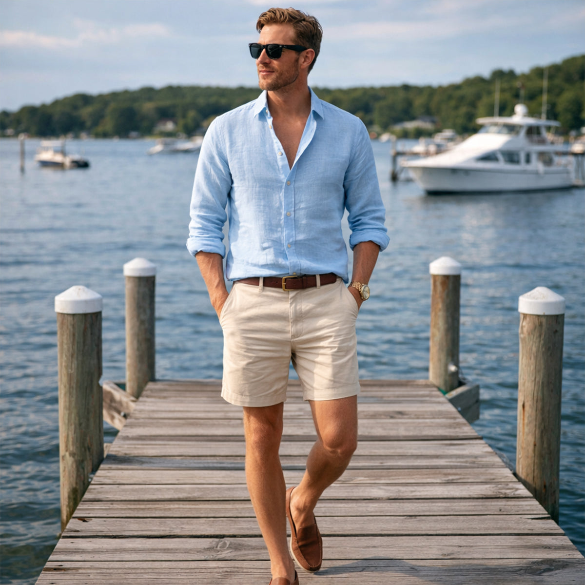Sage | Men's Linen Shirt Light Blue Long Sleeve