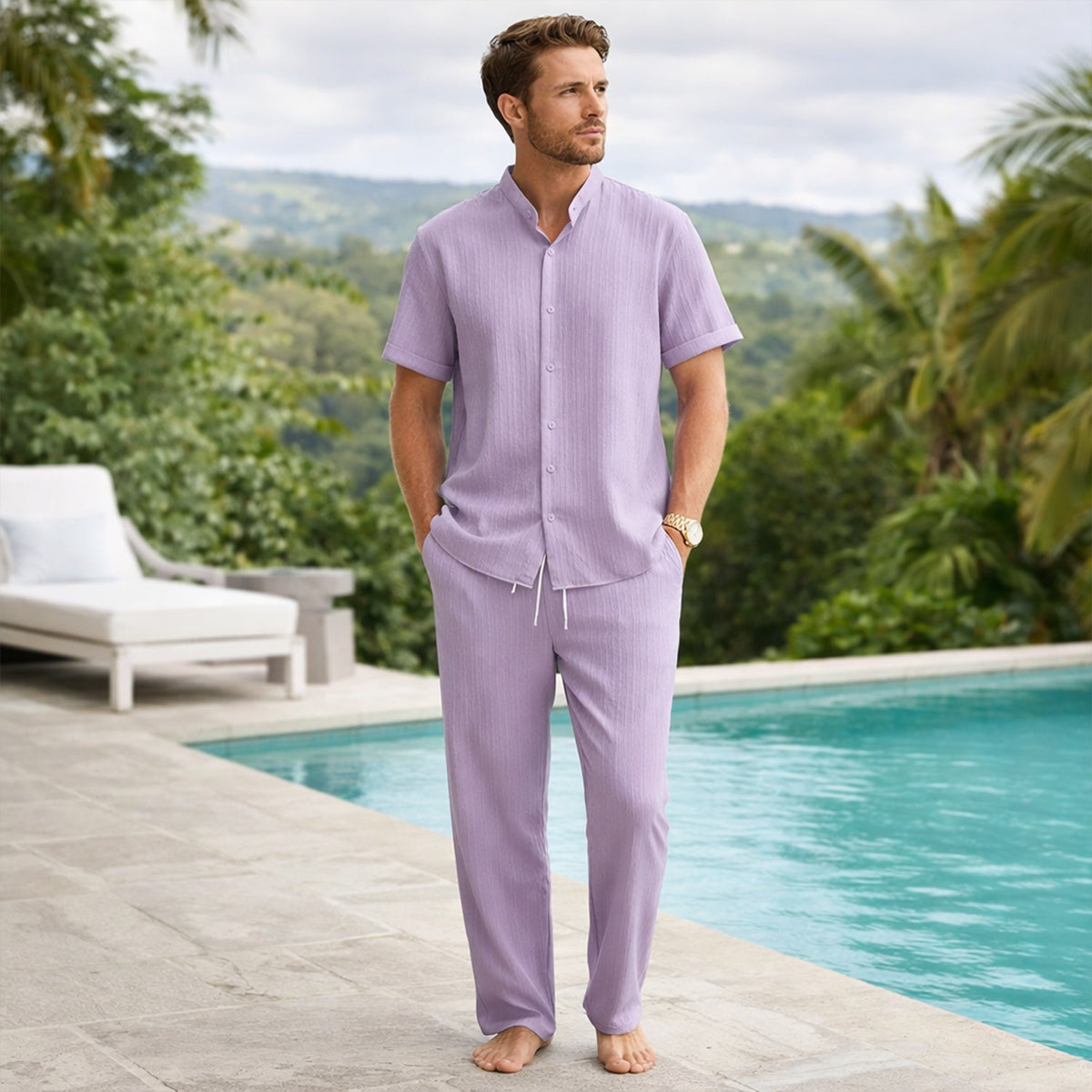 Rowan | Men's Casual Linen Shirt And Pants Set Mint Green