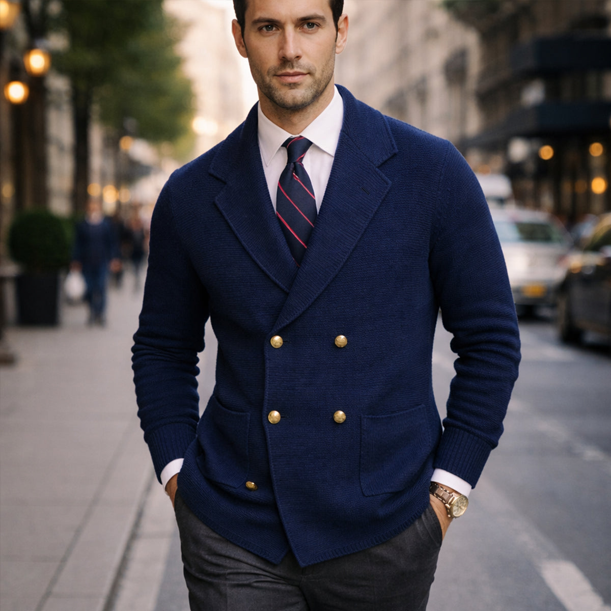 Beau | Men's Smart Casual Double Breasted Cardigan Black Knit