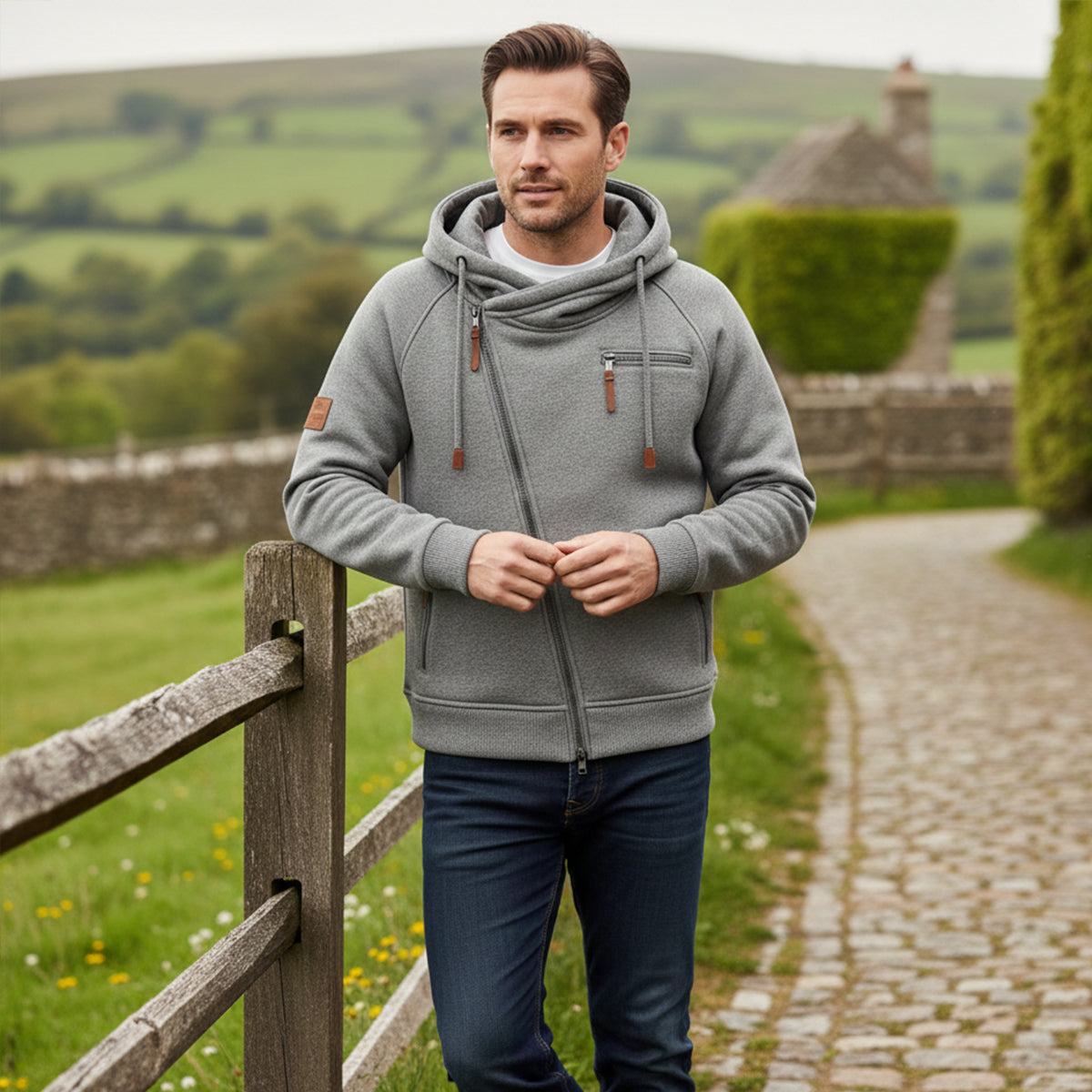 Rue | Men's Zip Up Hoodie Gray Utility Pockets