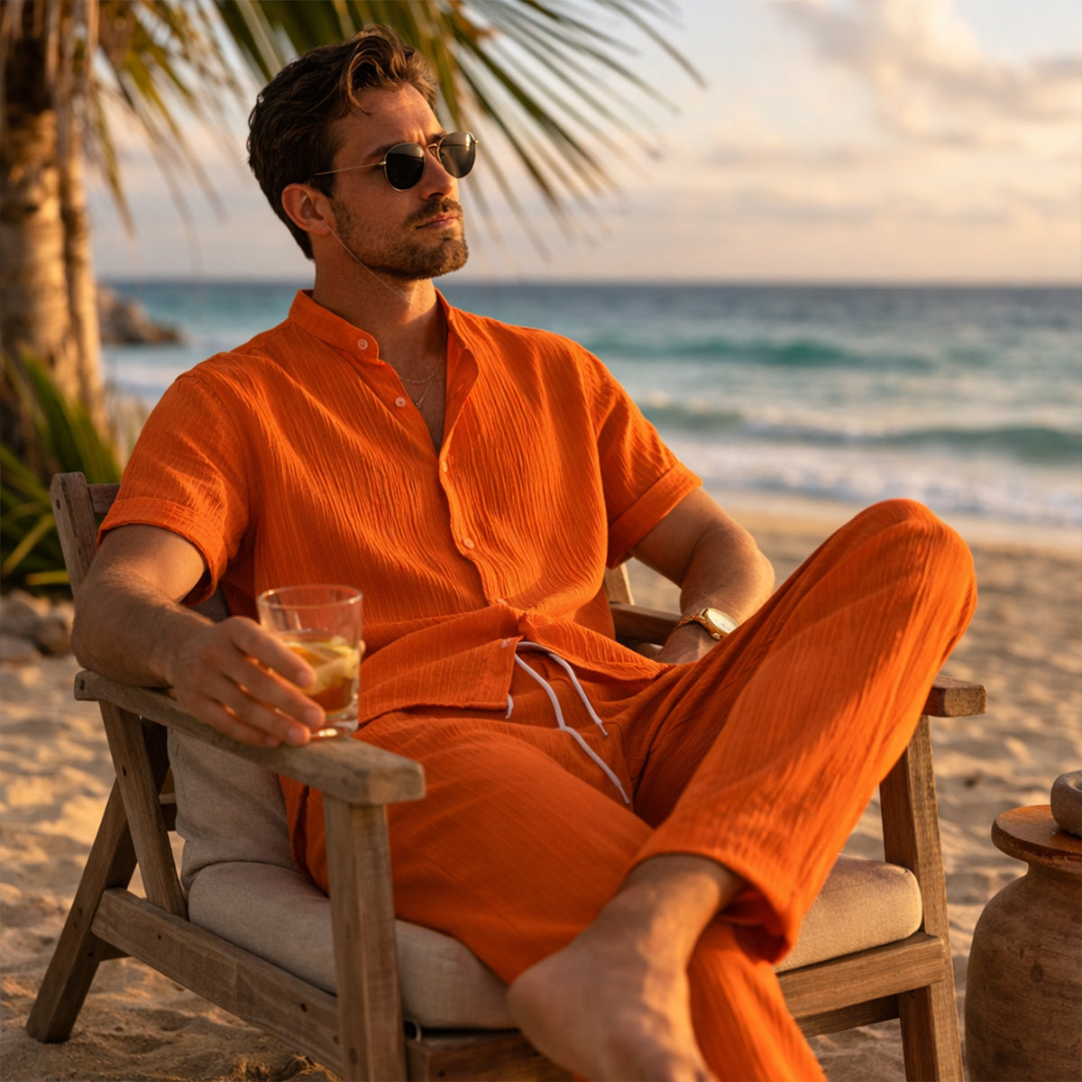 Rowan | Men's Casual Linen Shirt And Pants Set Mint Green