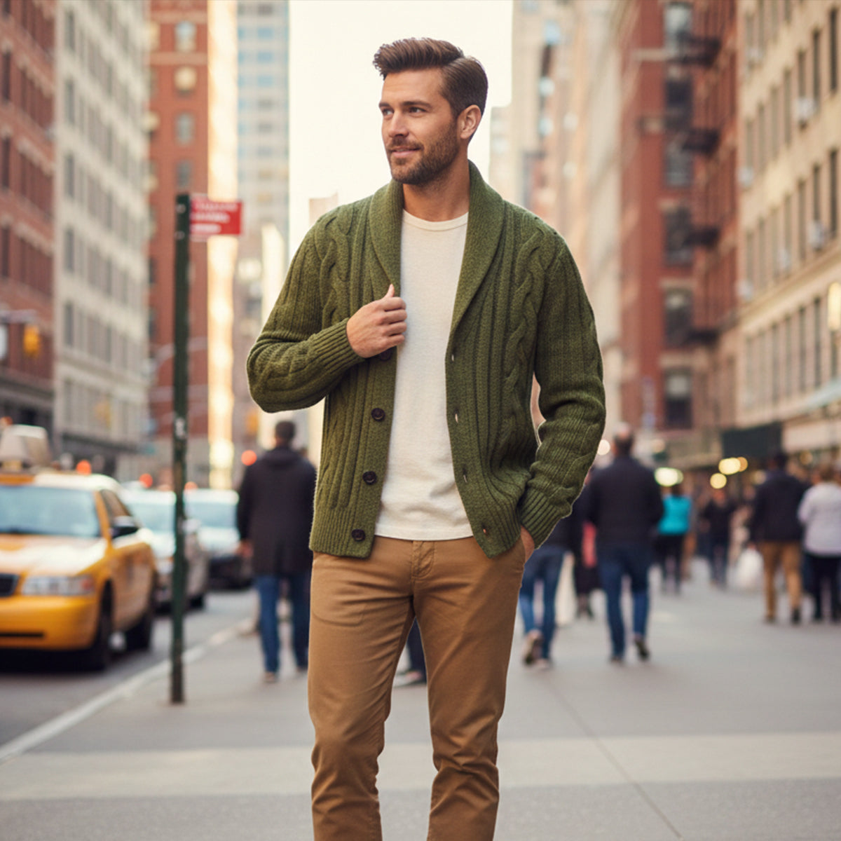 Axel | Men's Cable Knit Cardigan Black Shawl Collar Button Up