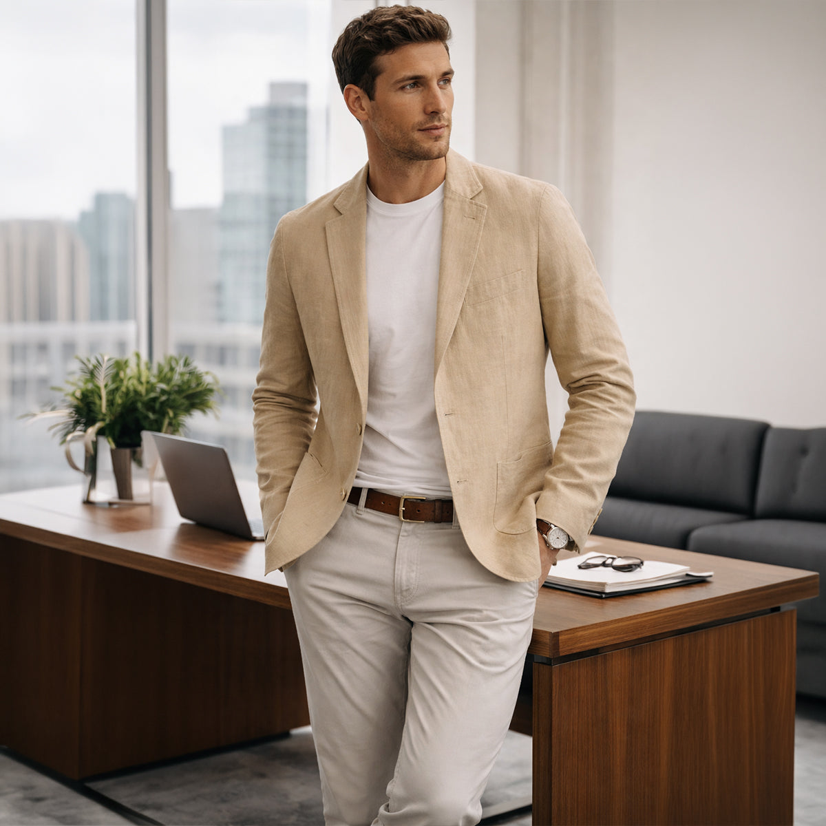 Callum | Men's Casual Linen Blazer Charcoal Gray