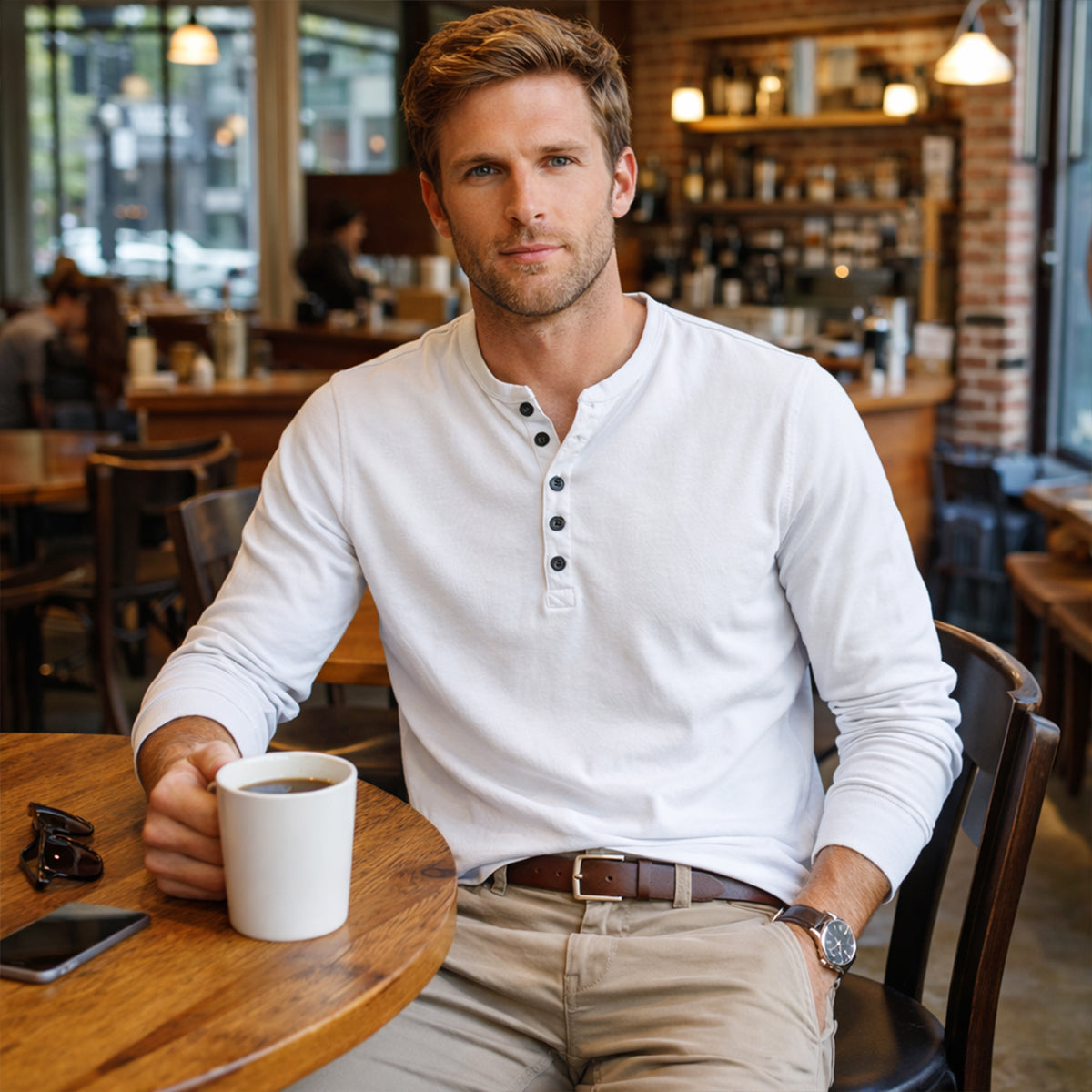 Bram | Men's Henley Shirt Sage Green Long Sleeve