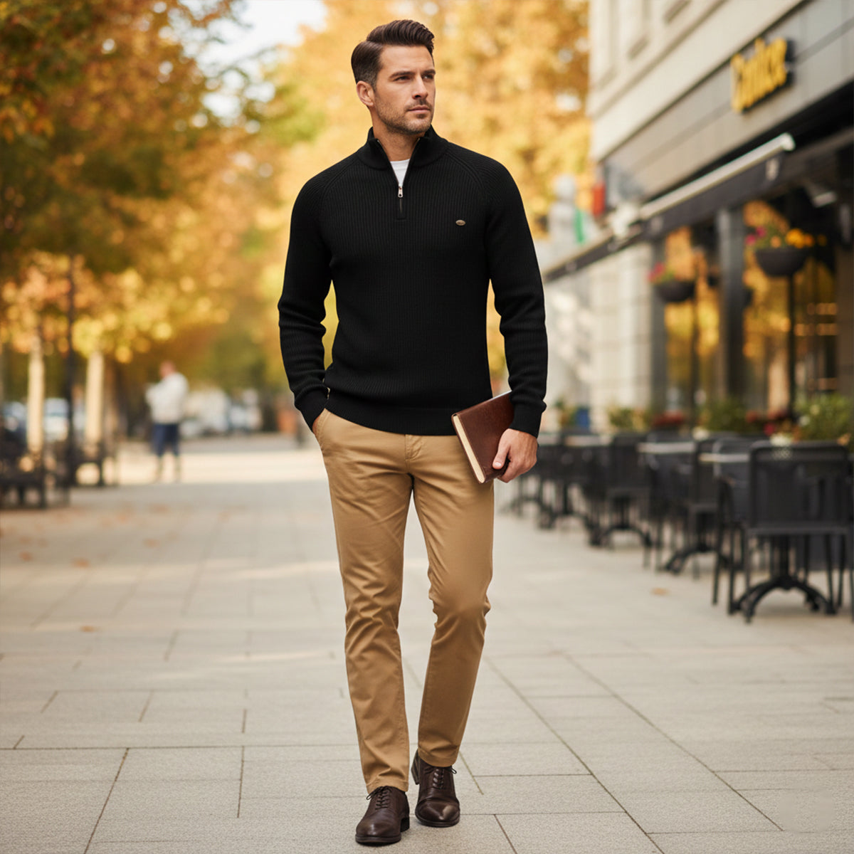 Callum | Men's Quarter Zip Sweater Gray Ribbed Knit