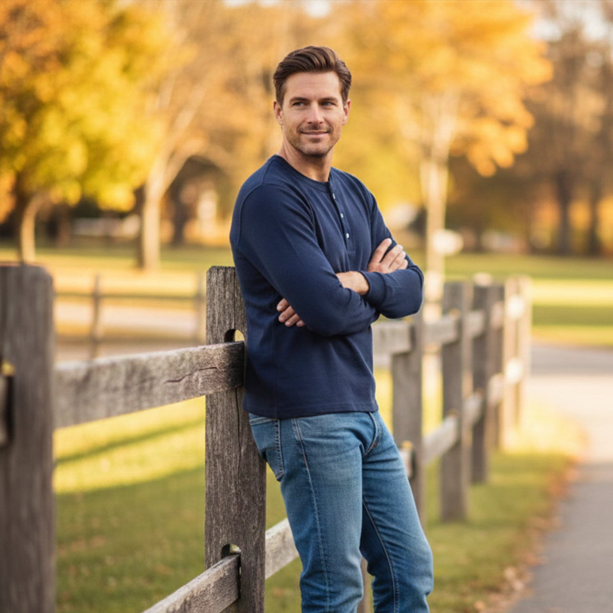 Ash | Men's Henley Shirt Olive Long Sleeve Casual
